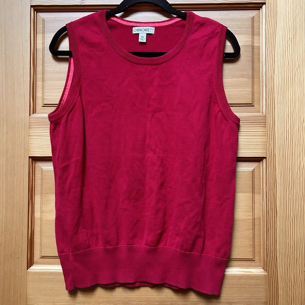 VTG Womens Red Pullover Sweater Vest Plus Size XL/1X Geek Preppy Academia Office